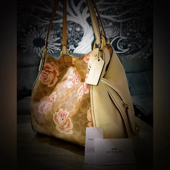 Vintage Y2K Coach Brown and Cream Floral Shoulder Bag, have other new handle - Picture 16 of 17